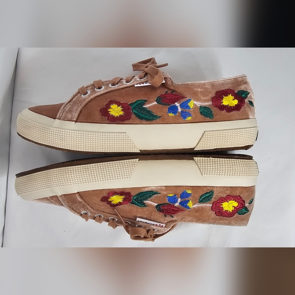 Superga 2750 Silk Velvet Sneakers Mauve Floral Embroidered Women’s 8 EU 39 - Picture 6 of 14